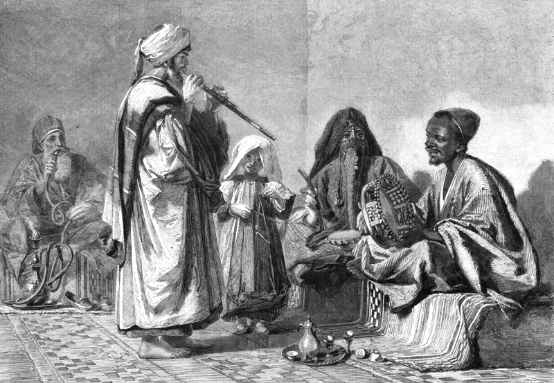 A Rehearsal, Cairo. By Carl Haag, in the exhibition of the Society of Painters in..., 1861. Creator: H. Harrall.