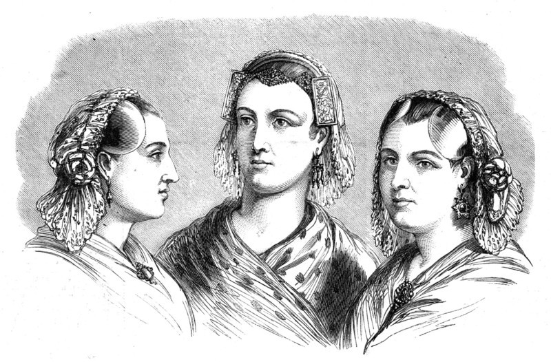 Head-dresses of Friesland women, 1861. Creator: Unknown.