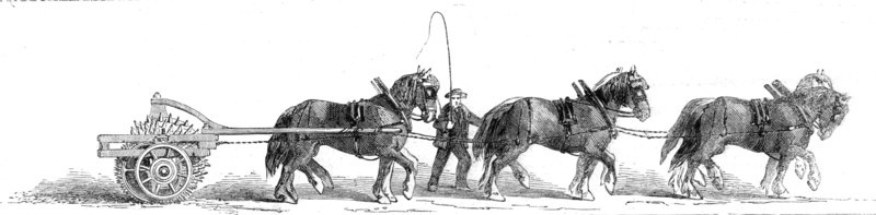 Braby's machine for breaking-up roads and scarifying or tilling land, 1861. Creator: Unknown.