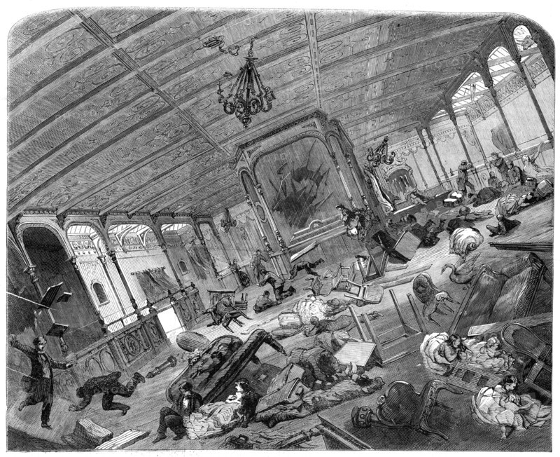 The Disaster to the Great Eastern: state of her Grand Saloon during the gale, 1861. Creator: Unknown.