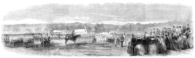 Presentation of Colours to the 36th Regiment by the Prince of Wales at the Curragh Camp, 1861. Creator: Unknown.