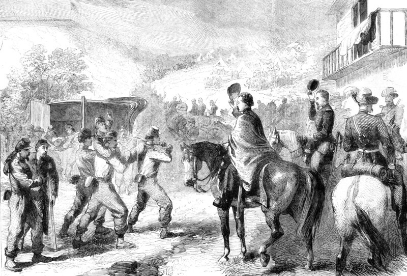 The War in America: bringing in the Federal wounded after the skirmish at Lewinsville..., 1861. Creator: Frederick John Skill.