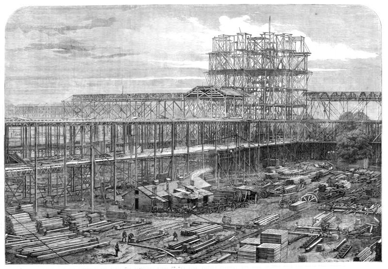 Progress of the International Exhibition building: works of the Nave, Eastern Transept..., 1861. Creator: T. Bolton.