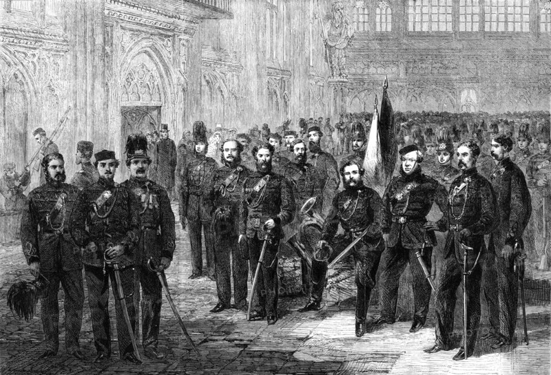 Officers and Privates of the London Rifle Volunteer Brigade, 1861. Creator: Unknown.