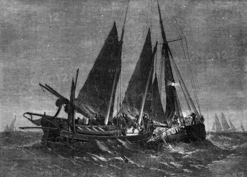 Fight off the North Foreland between the crew of the Prince Arthur fishing-smack of Ramsgate...1861. Creator: Edwin Weedon.