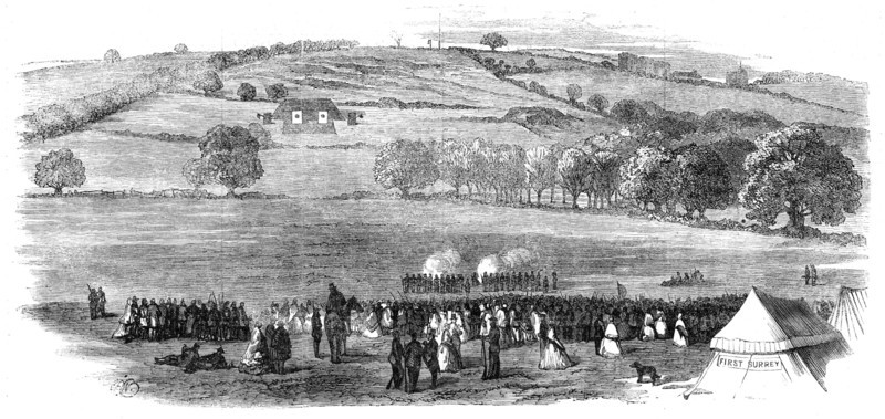 The new range of the Surrey Rifles, Peckham Rye: firing for the prizes at the 550 yards, 1861. Creator: Unknown.
