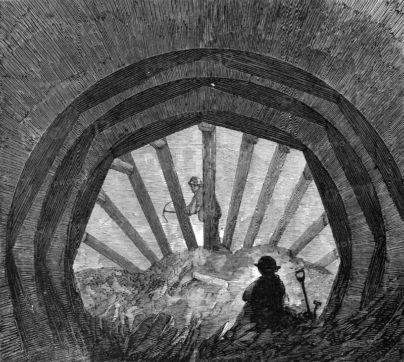 London Main Drainage: driving a tunnel at Peckham, 1861. Creator: Unknown.