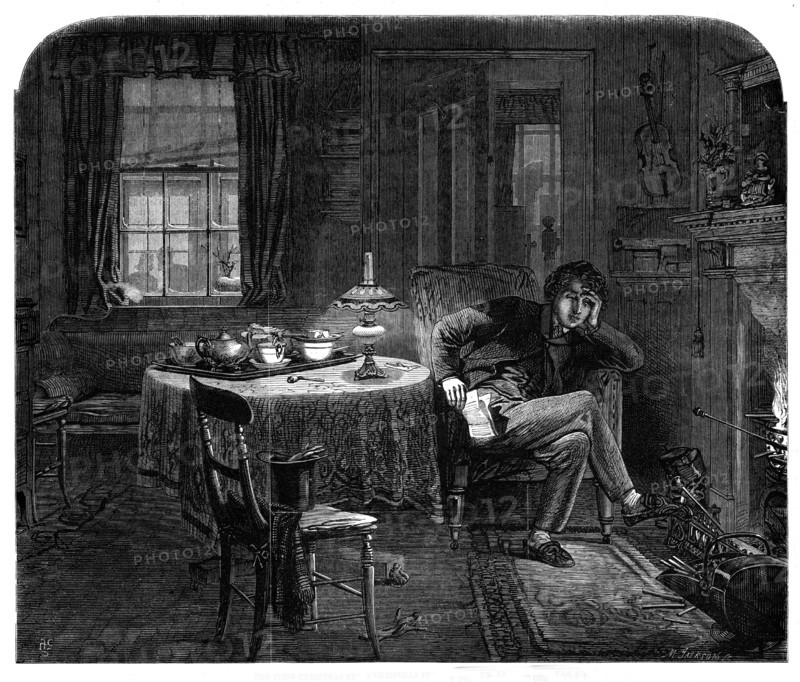 The first Christmas from home - drawn by A. Hunt, 1861. Creator: Mason Jackson.