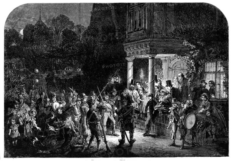 Christmas mummers - drawn by A. Hunt, 1861. Creator: Mason Jackson.