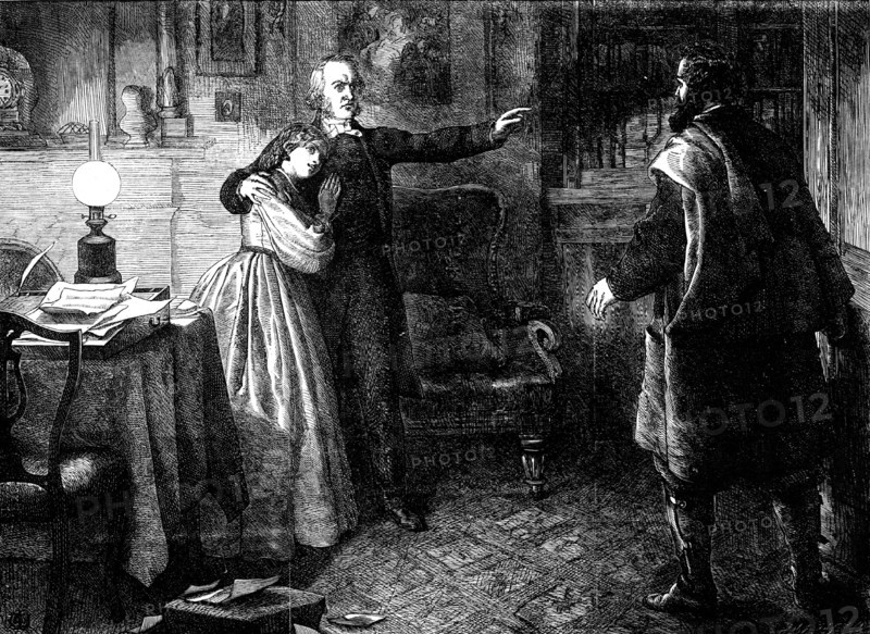 The Curate of Glevering, the Denunciation of Charles Trevor -  drawn by J. D. Watson, 1861. Creator: John Dawson Watson.