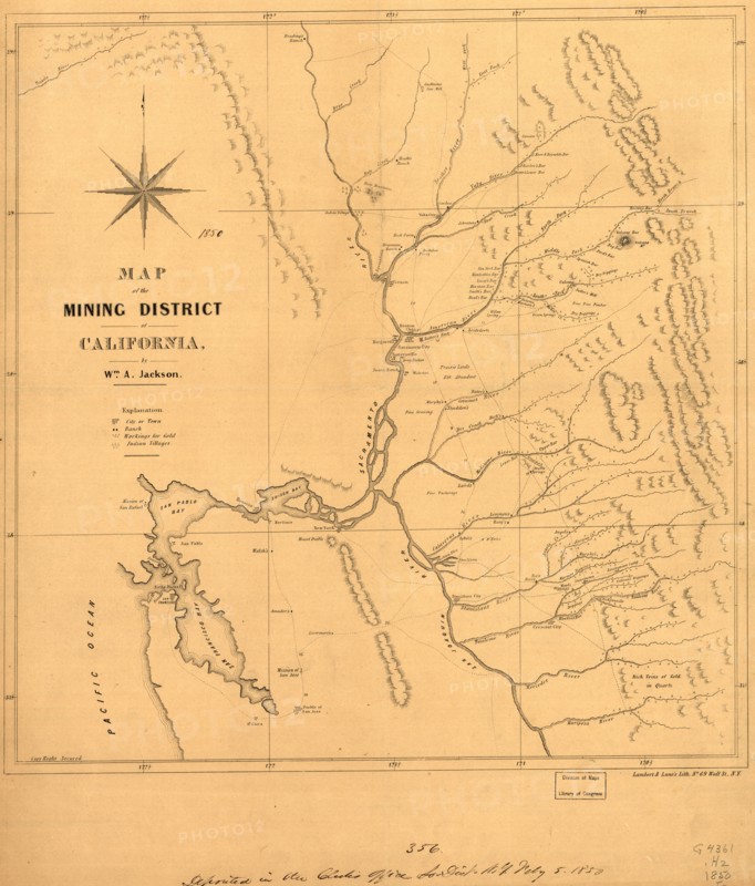Map of the mining district of California, 1850. Creator: William A. Jackson.