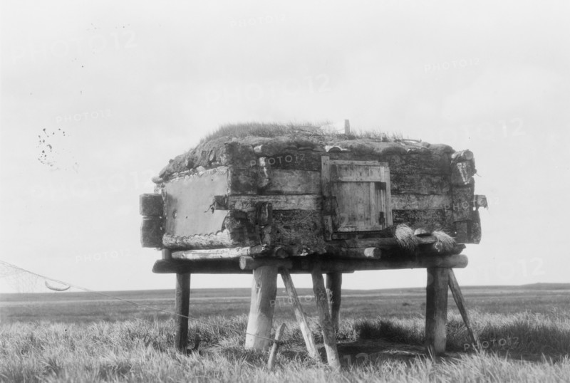 Food caches, Hooper Bay, Alaska, c1929. Creator: Edward Sheriff Curtis.