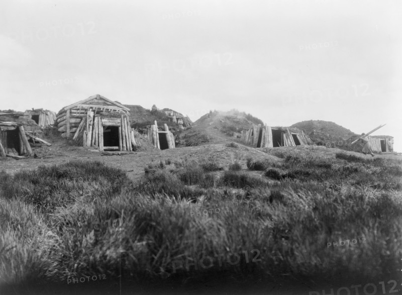 Hooper Bay homes, Hooper Bay, Alaska, c1929. Creator: Edward Sheriff Curtis.