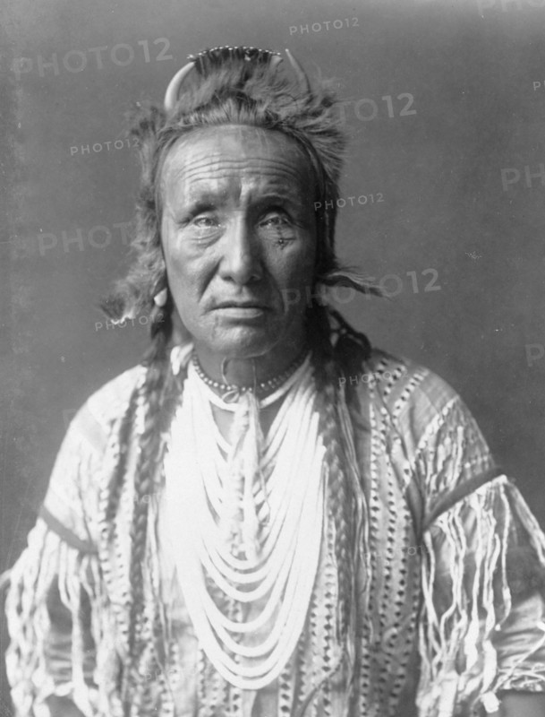 The Grizzly Bear, Piegan, half-length portrait, facing front, c1910. Creator: Edward Sheriff Curtis.