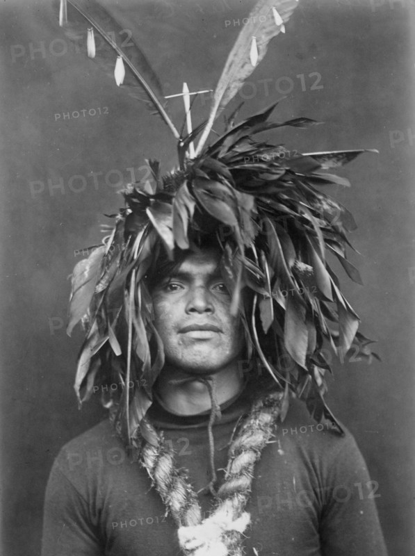 Warrior's feather head-dress-Cowichan, c1913. Creator: Edward Sheriff Curtis.