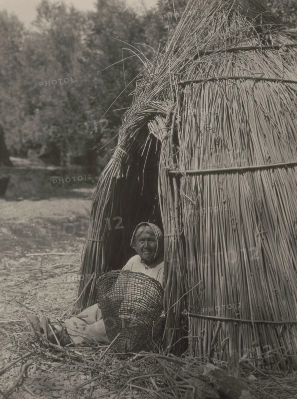 Construction of a tule shelter-lake Pomo, 1924. Creator: Edward Sheriff Curtis.