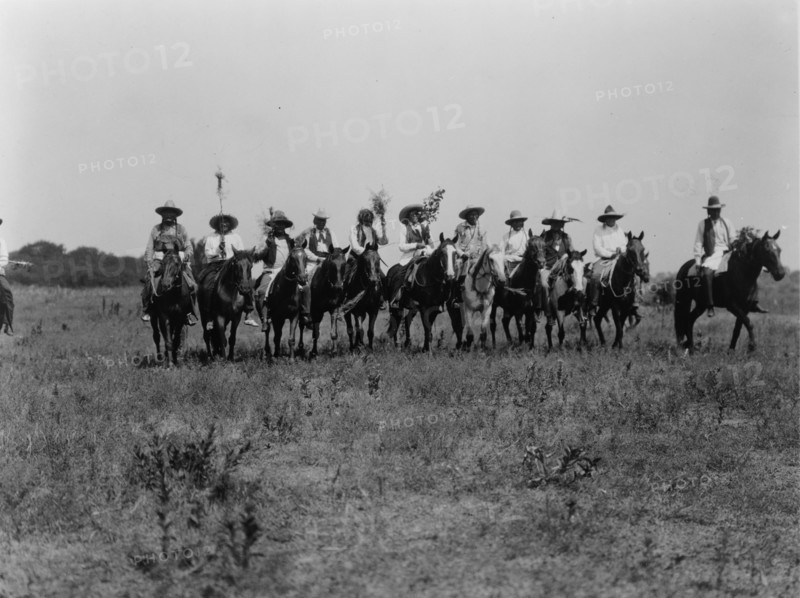 Chiefs in the Sun Dance parade-Cheyenne, c1927. Creator: Edward Sheriff Curtis.