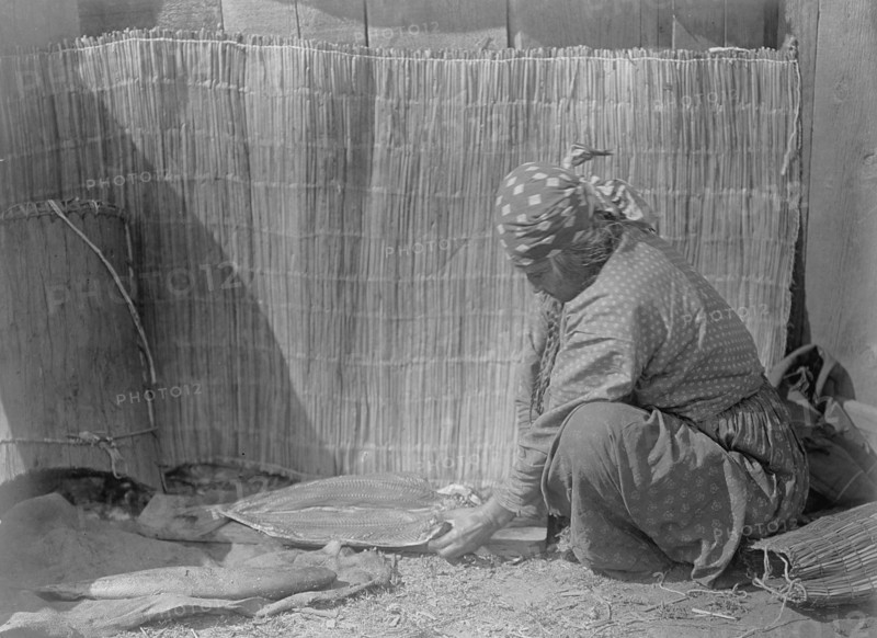 Preparing salmon-Wishram, c1910. Creator: Edward Sheriff Curtis.