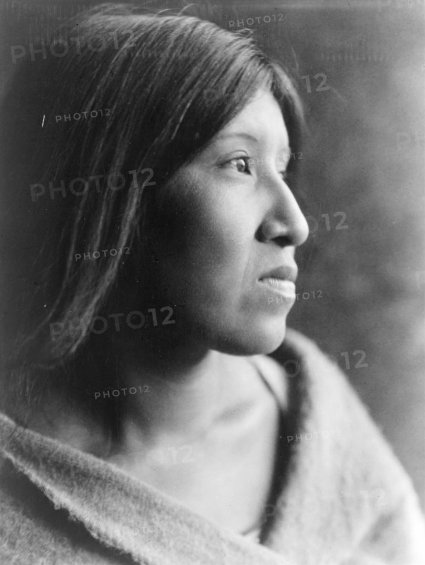 A Desert Cahuilla woman, head-and-shoulders portrait, facing right, c1924. Creator: Edward Sheriff Curtis.