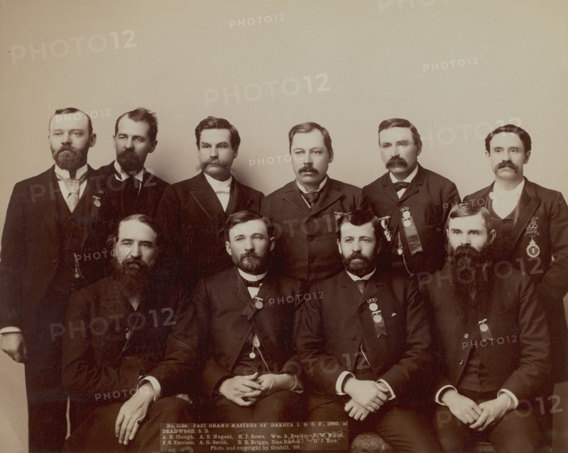 Past Grand Masters of Dakota IOO F, 1890, at Deadwood, SD AE Clough, AENugent, HJ Rowe..., 1890. Creator: John C. H. Grabill.
