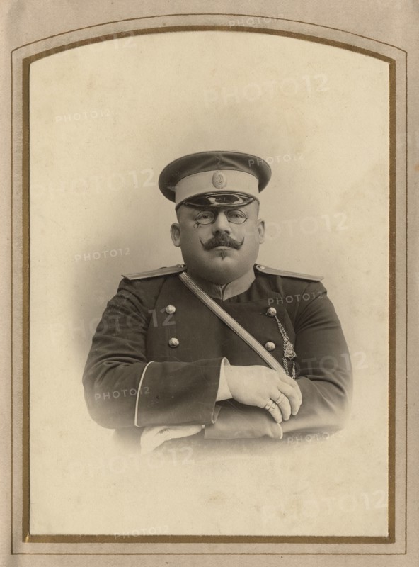 Firefighter A.F. Domishkevich in uniform, late 19th cent - early 20th cent. Creator: Til Serebrin.