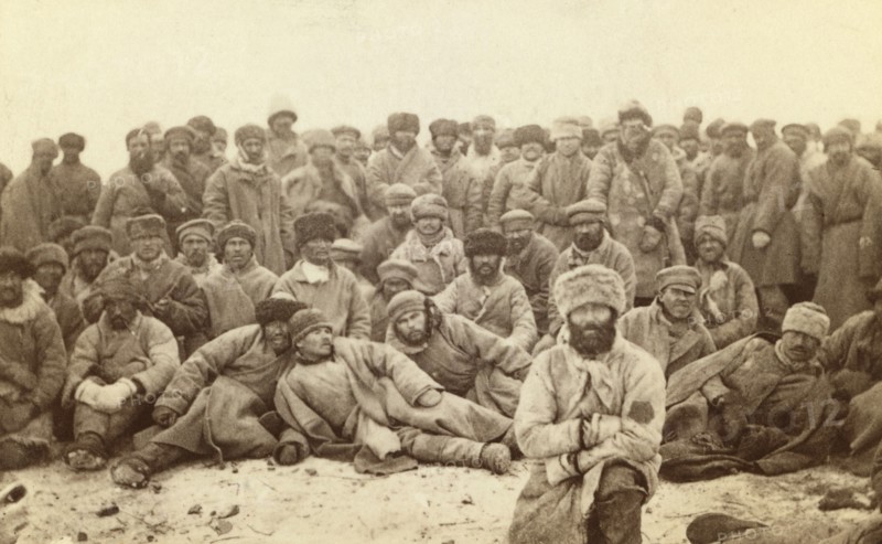 Group portrait of large group of convicts, between 1880 and 1886. Creator: Unknown.