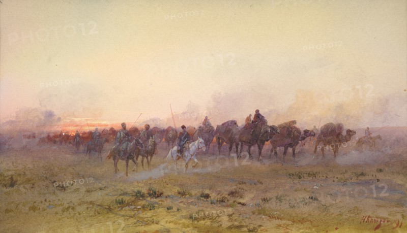 Cossacks Escorting the Taranchi into Russian Territory During the Occupation of the Ili...,19th cent Creator: Nikolay Nikolaevich Karazin.