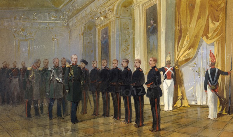 Siberian Cossacks in the Guard Presentation to the Emperor Nikolai Pavlovich at the..., 19th cent. Creator: Nikolay Nikolaevich Karazin.