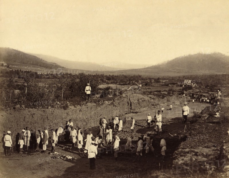 At Work in an Open-Pit Gold Mine, 1891. Creator: Aleksei Kuznetsov.