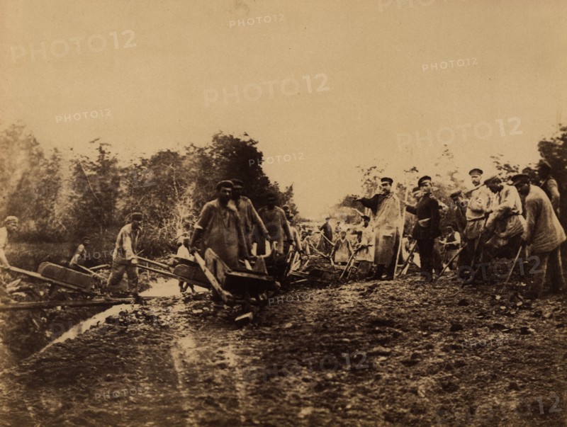 Exiled Convicts Building a Road through the Taiga, 1880-1899. Creator: Innokenty Ignatievich Pavlovsky.