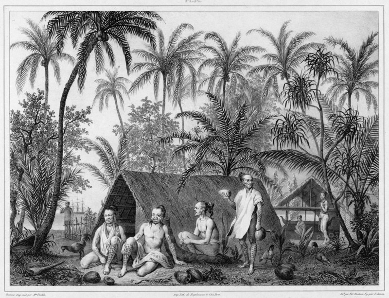 Dwellings, Lower Caroline Islands, 19th century. Creators: Alexander Postels, Victor Adam.