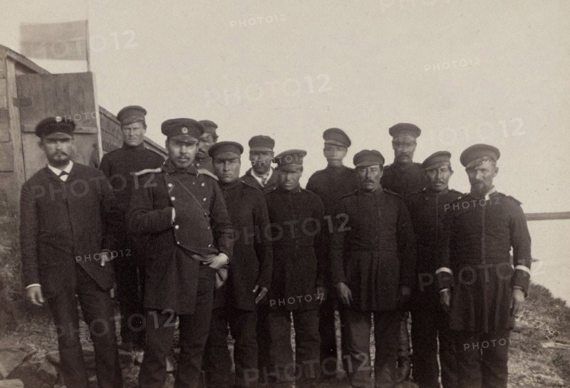 The Staff of the Expedition: Doctor Grinevetskii, the Official Dmitriev, the Foreman..., 1889. Creator: Unknown.