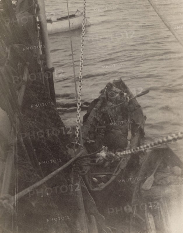 Chukchi Boat Alongside a Clipper Ship, 1889. Creator: Unknown.