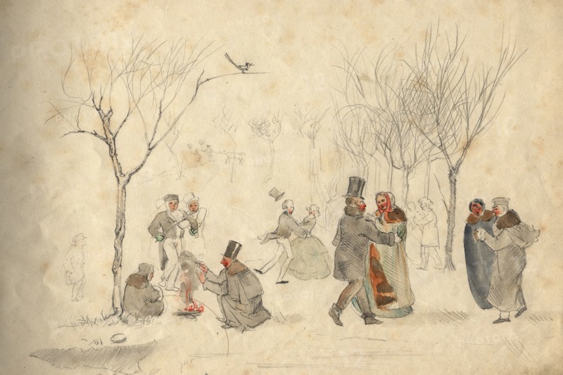 May Day - The fifth page of the album from the collection of I.S. Abramova, 1858. Creator: Mikhail Znamensky.