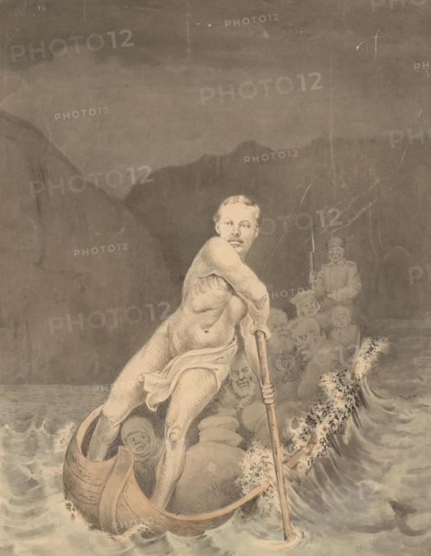 Charon transports the souls of the dead to the kingdom of Hades, 2nd half of 19th century. Creator: Mikhail Znamensky.