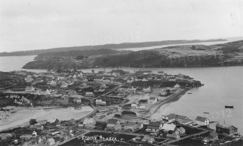 Aerial view of Kodiak, between c1900 and c1930. Creator: Lomen Brothers.