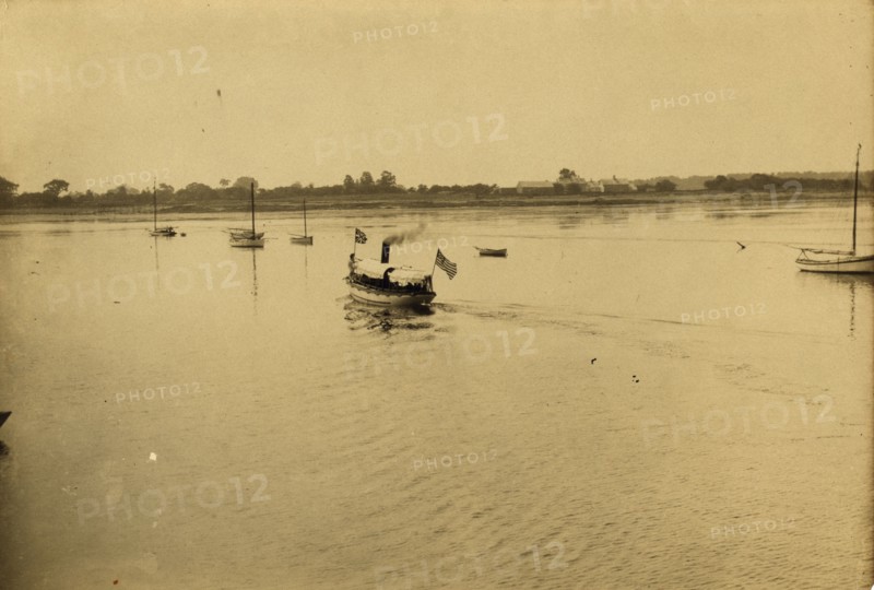 Proceeding to peace conference by steam launch, 1905. Creator: Unknown.