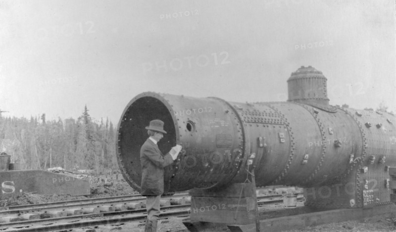 Frank G. Carpenter inspecting new railroad, between c1900 and 1916. Creator: Unknown.