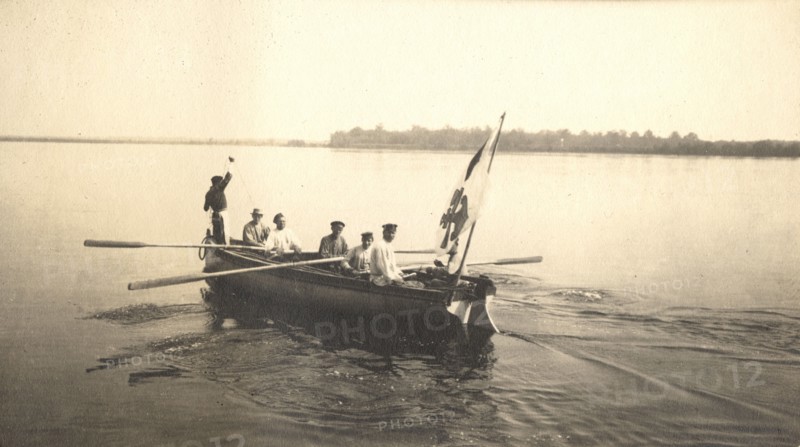 Measurements of the Zeya River by a survey party, 1909. Creator: Vladimir Ivanovich Fedorov.