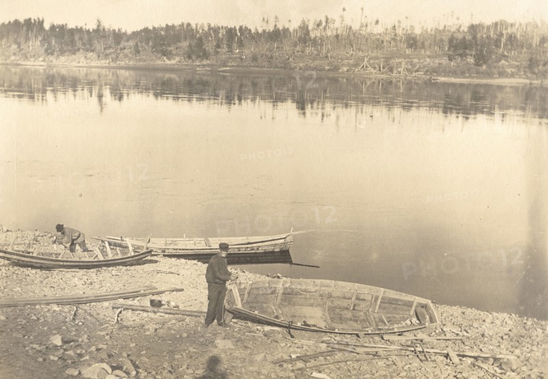 Construction of boats on the banks of the Inorogda River, 1909. Creator: Vladimir Ivanovich Fedorov.