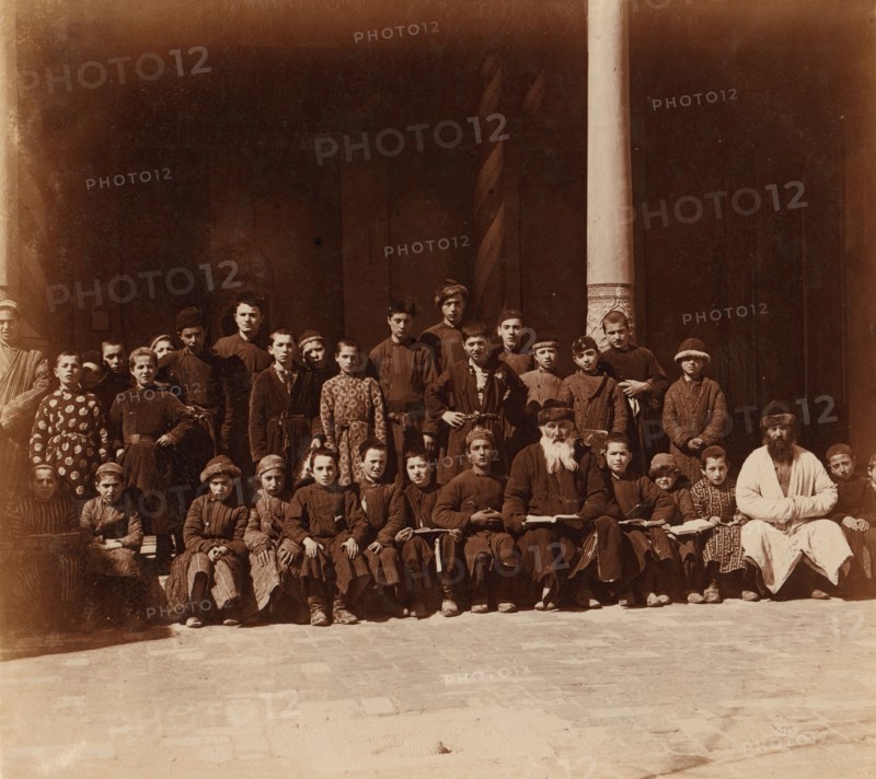 Jewish school children with a teacher, Samarkand, between 1905 and 1915. Creator: Sergey Mikhaylovich Prokudin-Gorsky.
