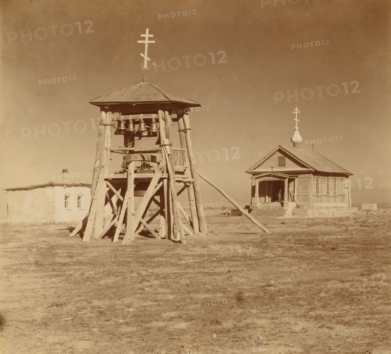 Church in Nikolsk settlement, Golodnaia Steppe, between 1905 and 1915. Creator: Sergey Mikhaylovich Prokudin-Gorsky.