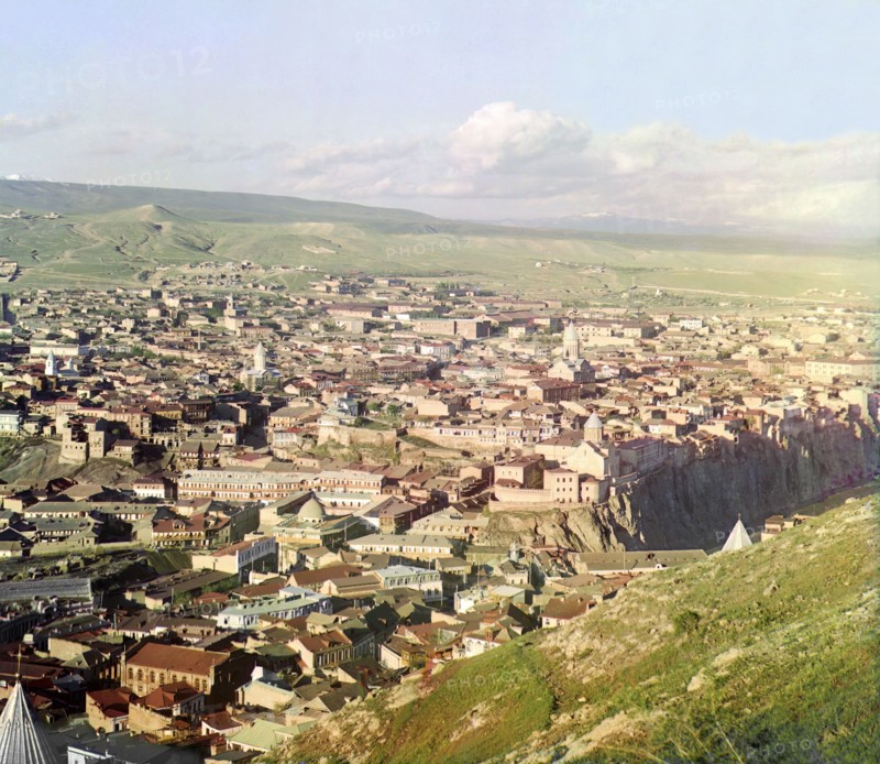 View of Tiflis from Botanic mountain, between 1905 and 1915. Creator: Sergey Mikhaylovich Prokudin-Gorsky.