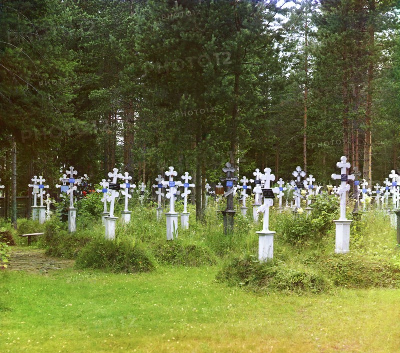 Cemetery at Assumption Hermitage [Russian Empire], 1909. Creator: Sergey Mikhaylovich Prokudin-Gorsky.