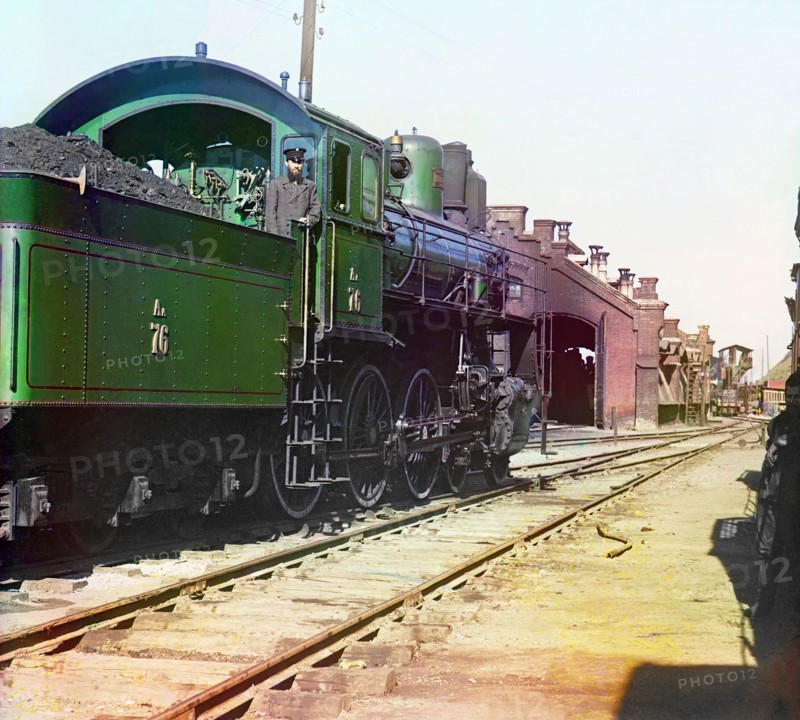Locomotive and coal car at a railroad yard, between 1905 and 1915. Creator: Sergey Mikhaylovich Prokudin-Gorsky.