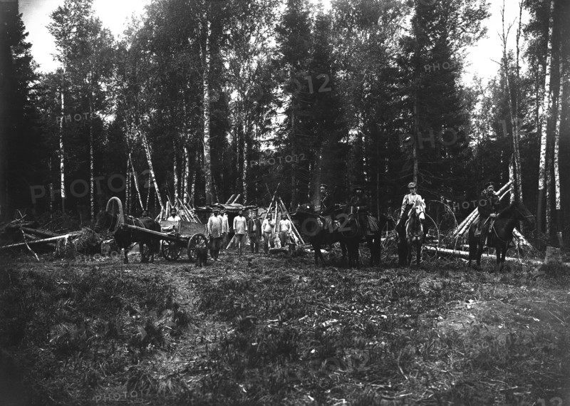 A Group of Workers in the Taiga, 1909. Creator: Dorozhno-Stroitel'nyi Otdel.