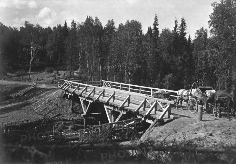 A Bridge of 12 Sazhens Length Across the Sosnovka River on the Votinovskoaia Railroad, 1909. Creator: Dorozhno-Stroitel'nyi Otdel.