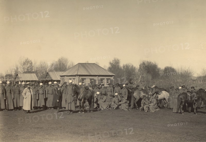 Sotnia (Cossack Cavalry Squadron) Camp in the Frontier Village of Kenderlyksk in the..., 1909. Creator: Nikolai Georgievich Katanaev.