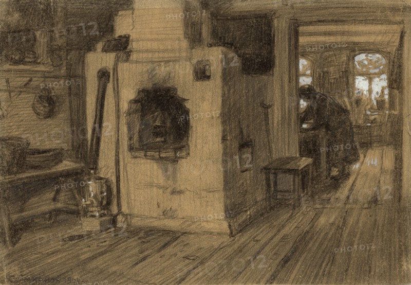 In a Hut on the Outskirts of Irkutsk, 1904. Creator: Boris Vasilievich Smirnov.