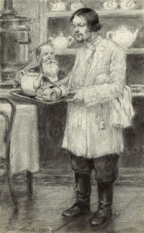 In an Inn on the Outskirts of Krasnoyarsk, 1904. Creator: Boris Vasilievich Smirnov.